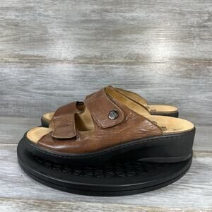 Solidus Womens Brown Leather Adjustable Strap Comfy Slide Sandals Size 6.5